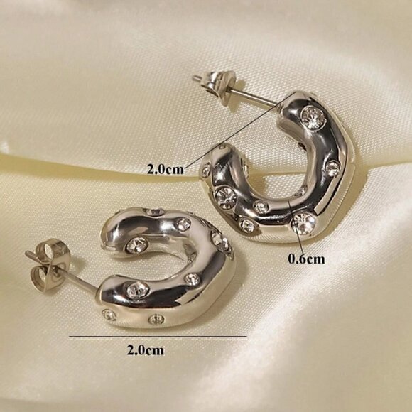 Stainless Steel Cubic Zirconia Decor Cuff Hoop Earrings F - Picture 3 of 4